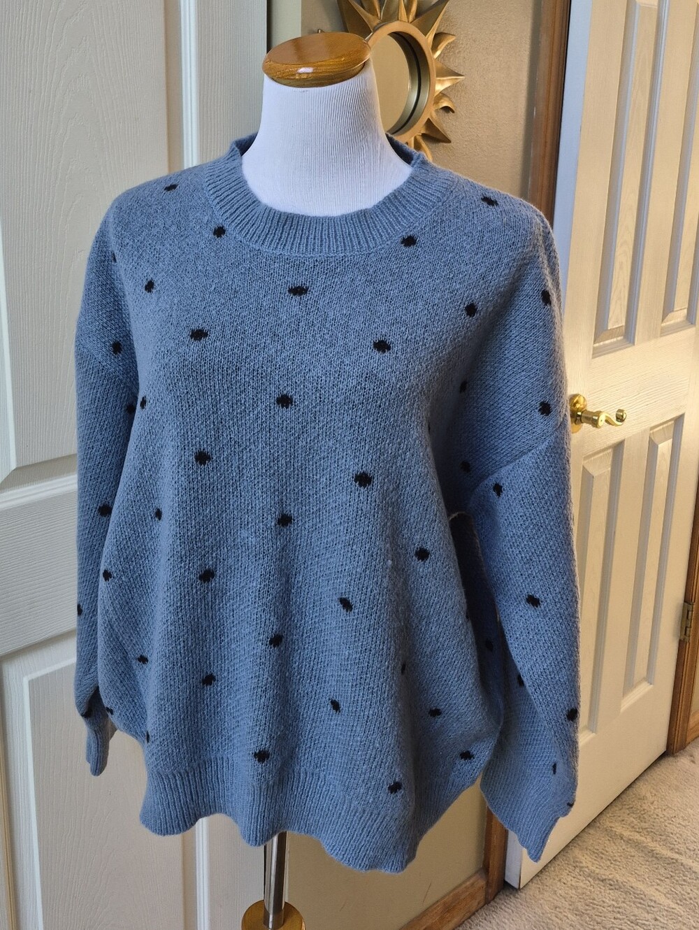 Cozy Blue Polka-Dot Crewneck Sweater